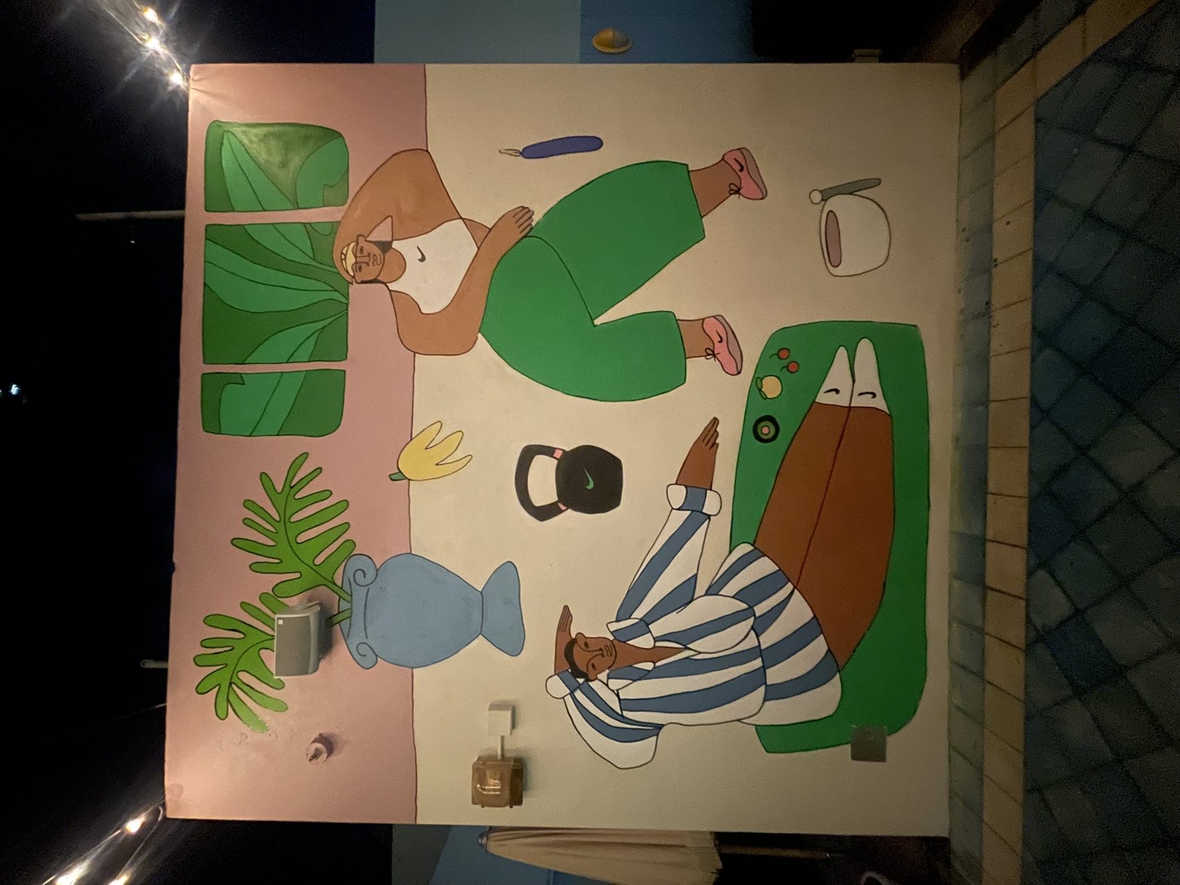Illustrated kitchen scene mural